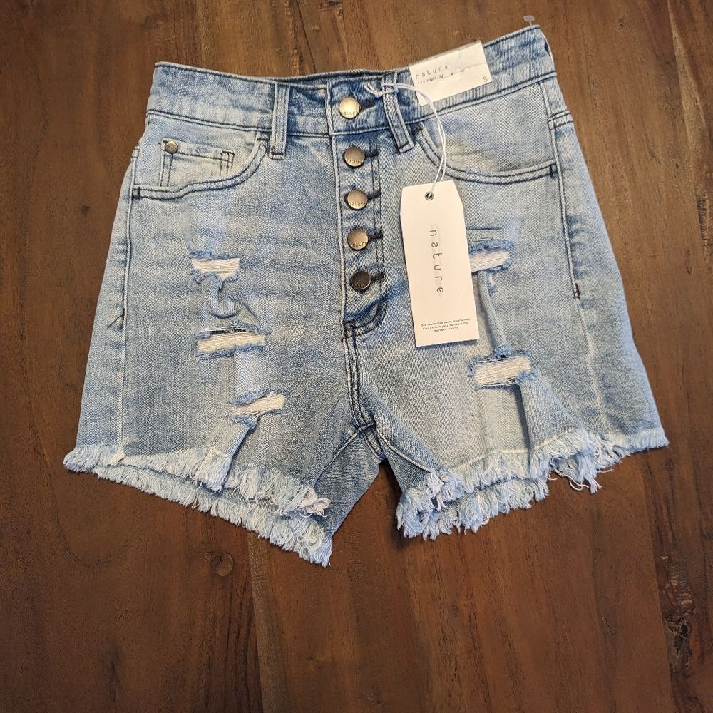 Nature Denim High Rise Distressed Cutoff Shorts Size Small NWT